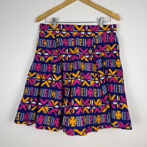 FRANCIS BENEDICT Women's Midi Skirt M Blue‎ Pink Yellow Geometric Print Cotton